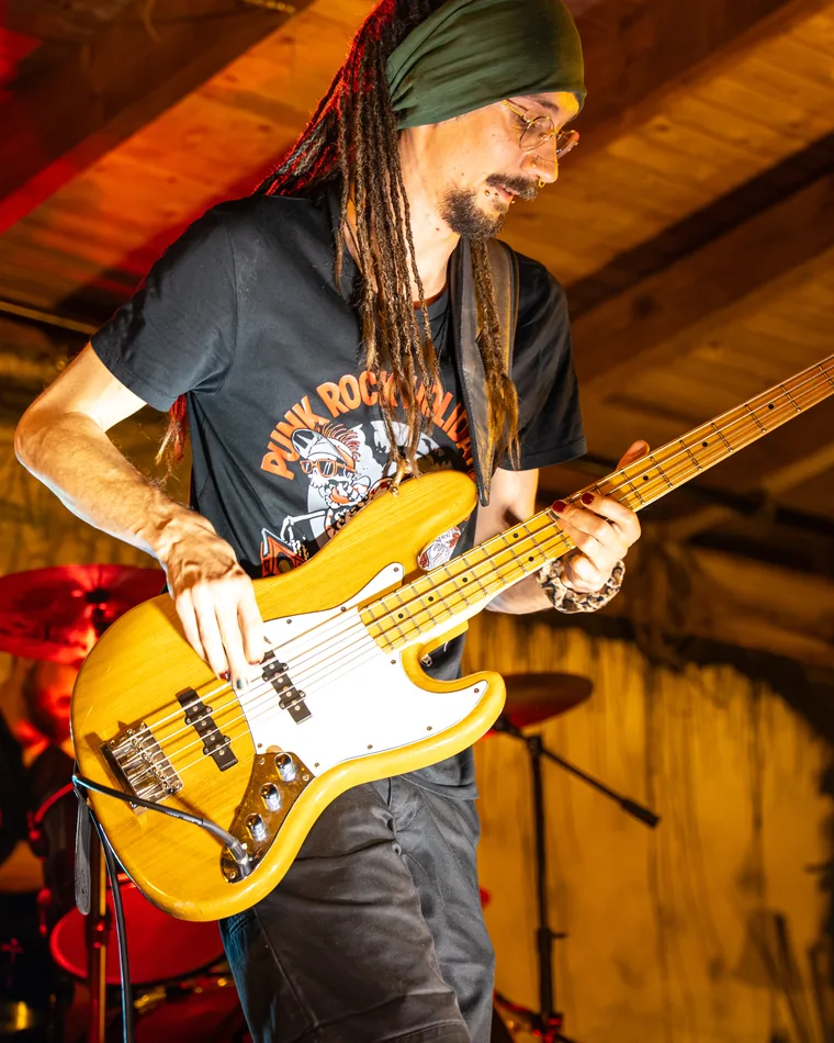 Marius de Vries, Bass & Gesang bei Shrooms, live auf der Bühne